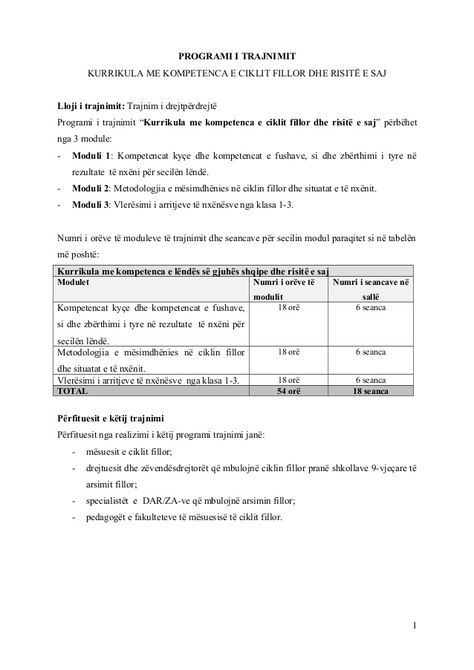 PROGRAMI I TRAJNIMIT KURRIKULA ME KOMPETENCA E CIKLIT FILLOR DHE - housekeeper resume sample PROGRAMI I TRAJNIMIT KURRIKULA ME KOMPETENCA E CIKLIT FILLOR DHE - housekeeper resume sample