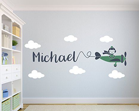 DIY PERSONALISE name /& airplane Removable Wall Decal in 2 colours way