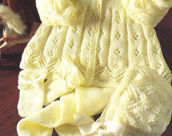 6 mths Downloadable scalloped eyelet 7179 PDF Baby girls Matinee Coat cardigan Bonnet Booties Knitting Pattern DK 14-18 inch Premature