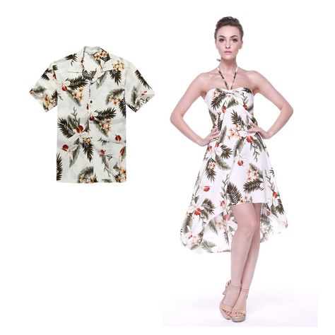 Couple Matching Shirt Dress Outfit Hawaiian Cruise Wedding Cream Rafelsia Gypsy