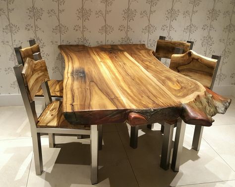 Solid Chunky Walnut Dining Table On Stainless Steel Legs Solid Chunky Walnut Dining Table On