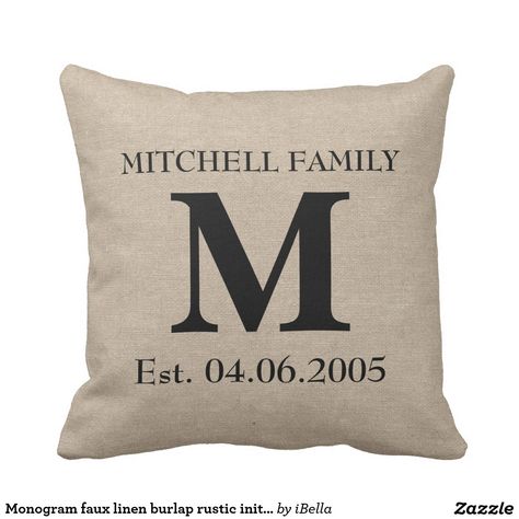 Monogram faux linen burlap rustic Burlap Initial Pillow, Monogram Throw