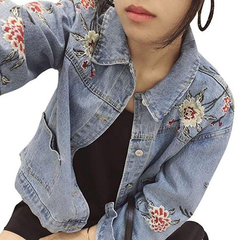 Hiuwa Womens Denim Jacket Hole Boyfriend Style Long Sleeve Vintage Jean Jacket Hiuwa Womens Denim Jacket Hole Boyfriend Style Long Sleeve Vintage Jean Jacket