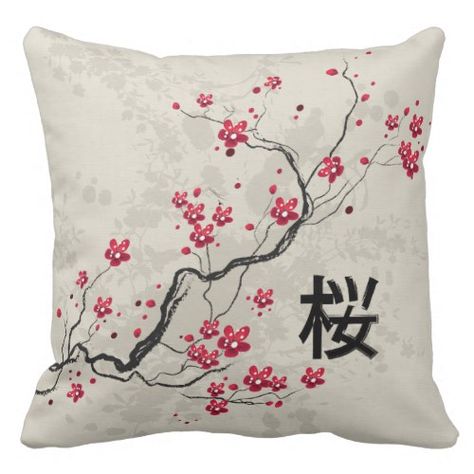 Sakura Cherry Blossom Art Throw Pillow Chinese flower pillow case , japanese