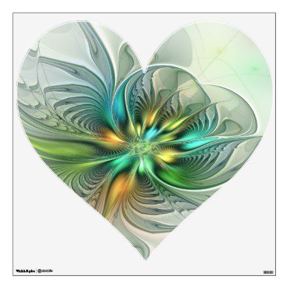 Colorful Fantasy Abstract Flower Fractal Art Heart Wall Decal Zazzle Com Heart Wall Decal Abstract Flowers Fractal Art