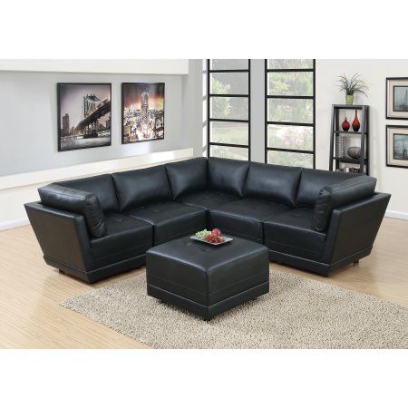 Malaga 6 Piece Modular Sectional Sofa Set In Black Bonded Leather Leathersectionalsofas Sofas Living Room Malaga 6 Piece Modular Sectional Sofa, Black Leather Modular Sectional Sofa