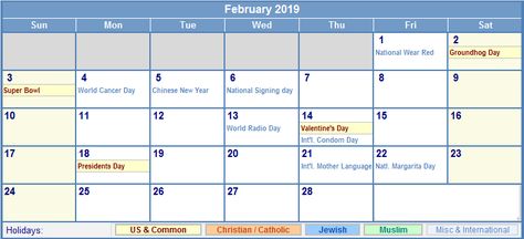 February 2019 Calendar Holidays Holiday Calendar 2019 Calendar February 2019 Calendar Holidays Holiday Calendar 2019 Calendar