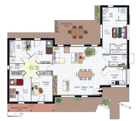 Maison de plain-pied avec trois chambres Construction and House - exemple de plan de construction de maison gratuit Maison de plain-pied avec trois chambres Construction and House - exemple de plan de construction de maison gratuit