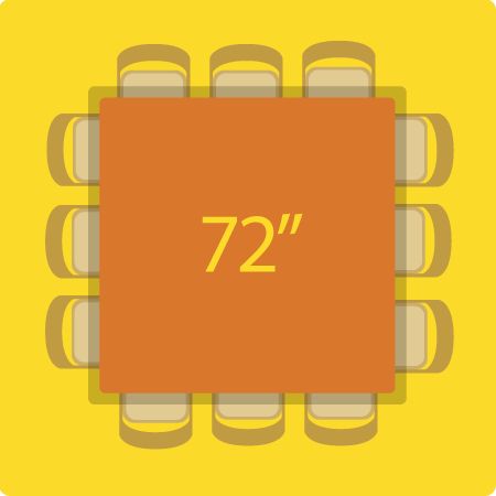 Party Als 72 Square Table Details Seats 10 12 Guests Spacing Linen Size Skirting Swift Diy Dining Al Decorating Tables Square Dining Tables, Dining Table For 12 Size