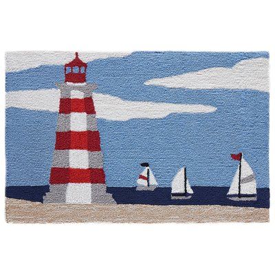 Breakwater Bay Shelborne Lighthouse Hand Tufted Blue Indoor Outdoor Area Rug Wayfair Kanaviçe Yastıklar Punç