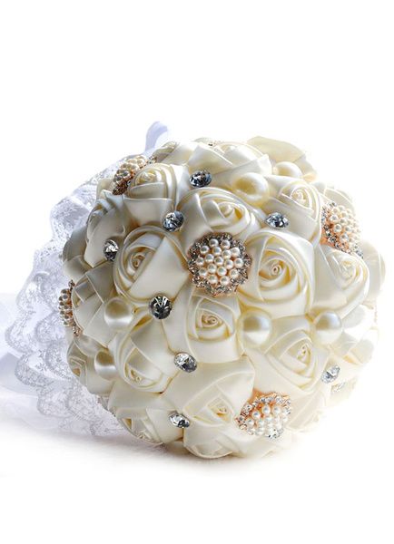 Wedding Flowers Bouquet Pearls Rhinestones Lace Round Shaped
