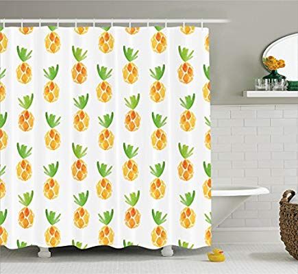75 Inches Long Orange Green White Ambesonne Pineapple Decor Collection Polyester Fabric Bathroom Shower Curtain Set Pineapples Health Snack Harvest Season Watercolor Painting Effect