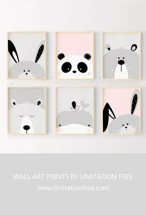 Deer Bunny Panda Canvas Poster Animal Wall Print Nursery Art Kid Bedroom Decor