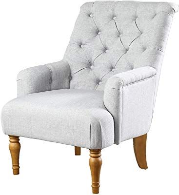 Buckingham Traditional Armchair Beige Classic Buttoned Occasional Accent Chair With Wooden Legs In Fabric Living Room and Bedroom Chair