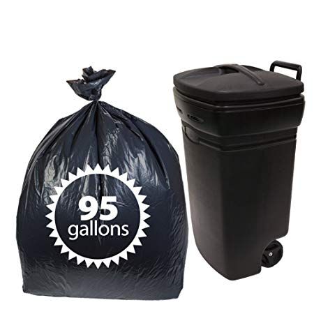 Primode Black Plastic 95 Gallon Trash Bags By 25 Count Extra Heavy Plastic 95 Gallon Trash Bags