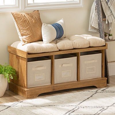 Pin On Hallway Ideas - Pebblebrook Weathered Oak Entryway Storage Bench With Cushion Pin On Hallway Ideas - Pebblebrook Weathered Oak Entryway Storage Bench With Cushion