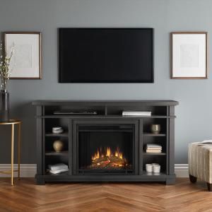 Real Flame Belford 56 In Freestanding Electric Fireplace Tv Stand In Gray 7330e Gry The Home Depot Fireplace Entertainment Media Electric Fireplace Fireplace Entertainment Center