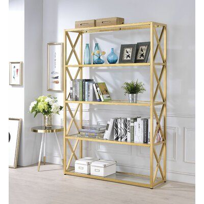 Everly Quinn Giuliani Etagere Bookcase Wayfair Glass Bookshelves Etagere Bookcase Gold Living Room Furniture