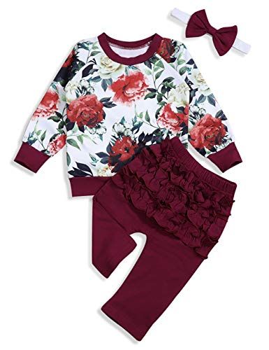 3Pcs Baby Girls Clothes Long Sleeve Hoodie Sweatshirt Cute Floral Pants with Headband Outfit Sets