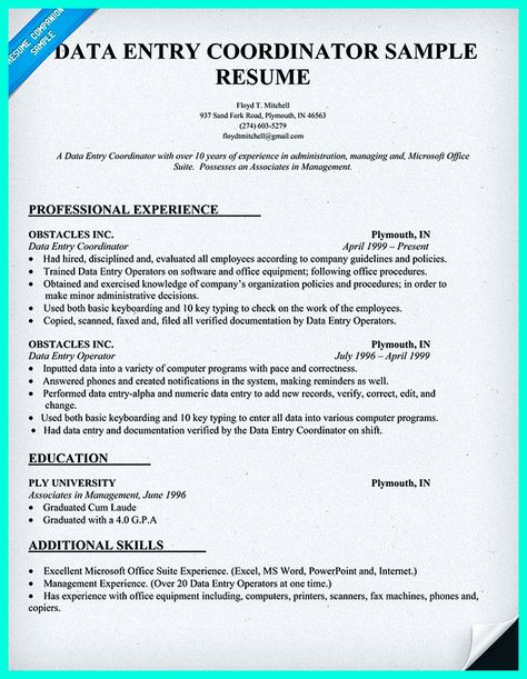 order entry clerk resume