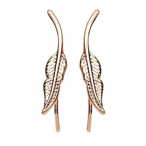 Feramox Ear Crawler Cuff Earrings Sterling Silver Ear Climber Studs Olive Leaf Hypoallergenic