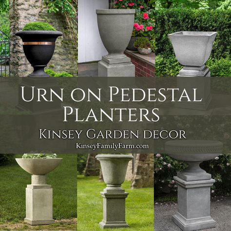 Kinsey Garden Decor Cast Stone Urn Planter On Pedestal Square Garden Decor Cast Stone Urn Planter