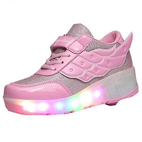 Seunota Girls Boys Wing Led Light Sneakers Shoes with Wheel Kids Roller Skate Shoes