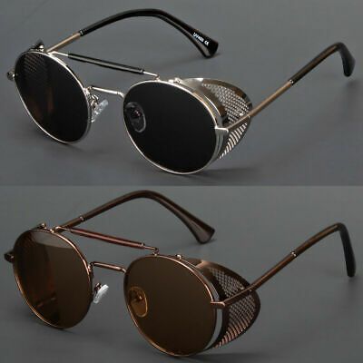 Black Gold Clear Lens Vintage Steampunk Gothic Side Shield Hipster Round glasses