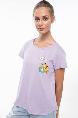 T Shirt Atlet Garfield Lisansli T Shirt Kadin Ti Sort Leylak