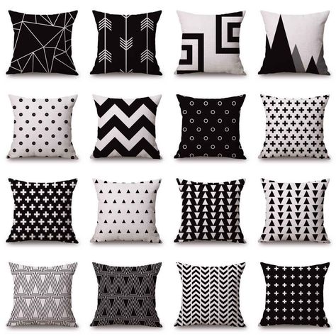 White Geometric throw Pillow Case Waist Throw Sofa Pillow Case Linen Cotton