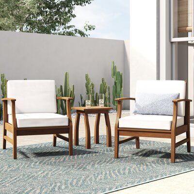 Mistana Antonia 3 Piece Seating Group With Cushions Cushion Color Cream In 2021 Conversation Set Patio Seating Groups Teak Patio Furniture