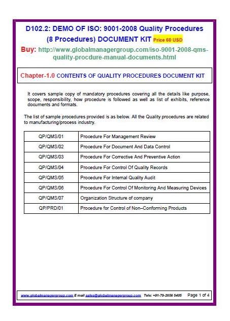 ISO 9001 Quality Assurance Procedures (8 QMS Procedures) Document - procedural manual template ISO 9001 Quality Assurance Procedures (8 QMS Procedures) Document - procedural manual template