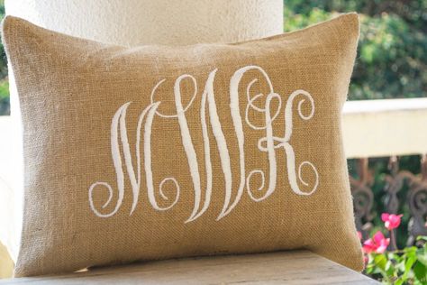 Burlap Monogram Pillows Custom Lumbar Burlap Initial Pillow, Monogram Throw