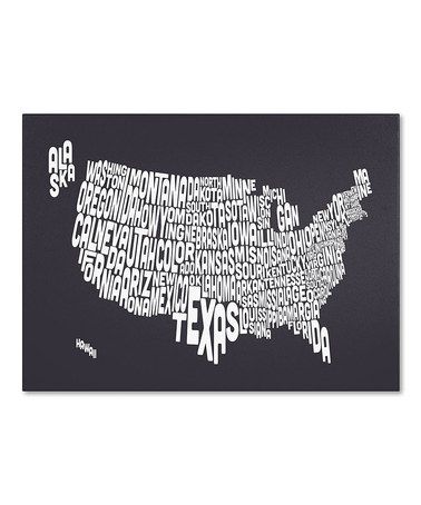 Take A Look At This Charcoal Usa States Text Map Gallery Wrapped Canvas By Michael Tompsett On Zulily Today Map Canvas Art Map Canvas Trademark Fine Art