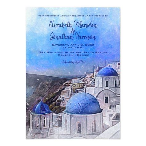 Santorini Greece Watercolor Destination Wedding Invitation