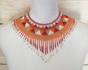 Handmade Womens Mexican Bead Necklace Huichol Folk Art Boho Jewelry Gift for Her