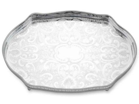 Silver Plated Rectangle Floral print Gallery Tray With Handles New Made In UK