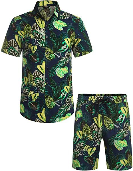 Lavnis Men's Short Sleeve Shirt and Shorts Floral Beach Casual Shirt Suit Lavnis Men's Short Sleeve Shirt and Shorts Floral Beach Casual Shirt Suit