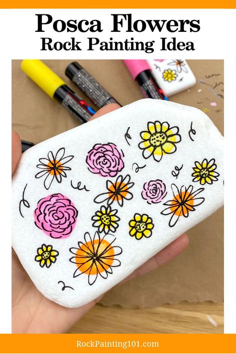 Hand Painted Rock Spring Flowers 2.2/" to 2.7/" Rock Painting RP56 Your Choice