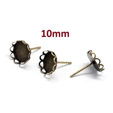 Antique Bronze Earring Posts Settings Bezels Tacks 10mm Glue Pad 10 pcs