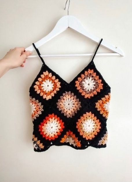 Handmade Crochet Crop Tank Floral Hippie Crop Short Cotton Boho Tank Set Top Set Vintage Daisy Flower Crochet Top and Shorts