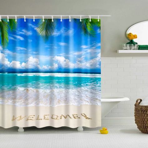 Ocean Life Shower Curtain Sea Horse Shell Coral Star Fish Beach