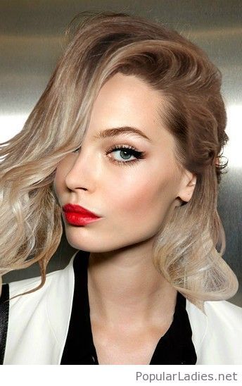 Blonde Hair Red Lips And Cat Eye Short Layered Haircuts