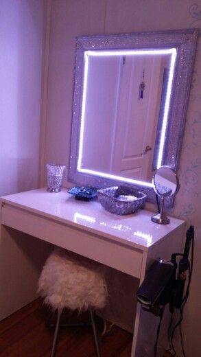 Ikea Malm Dressing Table Sauder Square 1 Desk Painted White Mirror Sprayed Chrome And Bling Beauty Room Vanity Home Design Ikea Malm Dressing Table Sauder, White Dressing Table With Lights Ikea