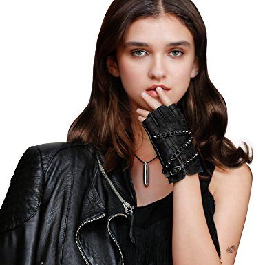 Unlined Half Finger Driving Gloves FIORETTO Mens Leather Fingerless Gloves