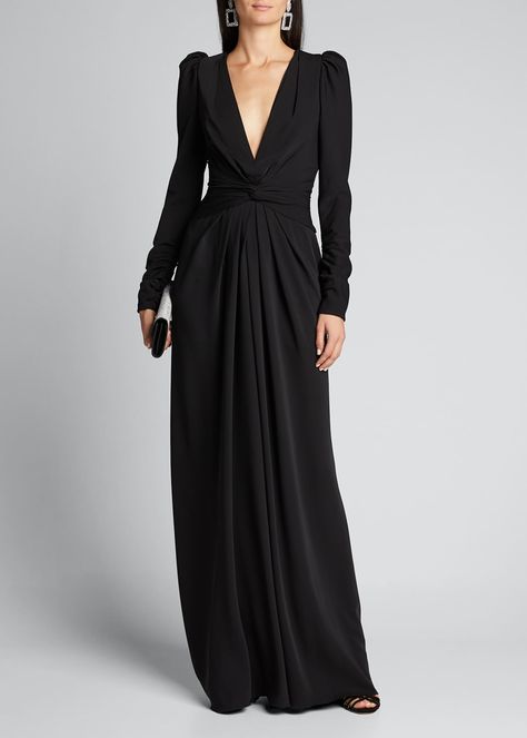 Monique Lhuillier Twisted Puff-Seeve Gown | Gowns with sleeves ...