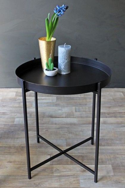 Dream Black Tray Table Coffee Side Tables Furniture Living Room Tray Table Coffee Side Tables, Round Black End Tables For Living Room