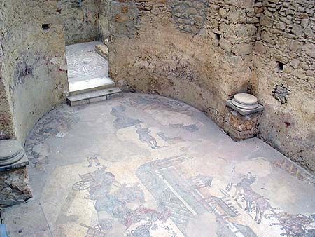 The Mosaic Floor Showing The Chariot Race Sicily Sicilia Villa Piazza