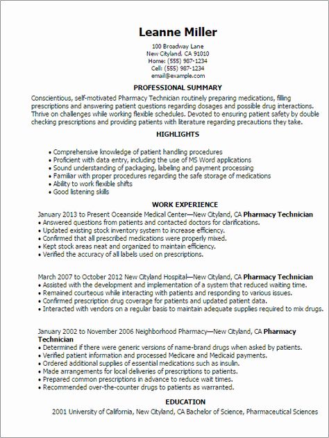 Best Pharmacy Technician Resume Example Resume Examples Resume