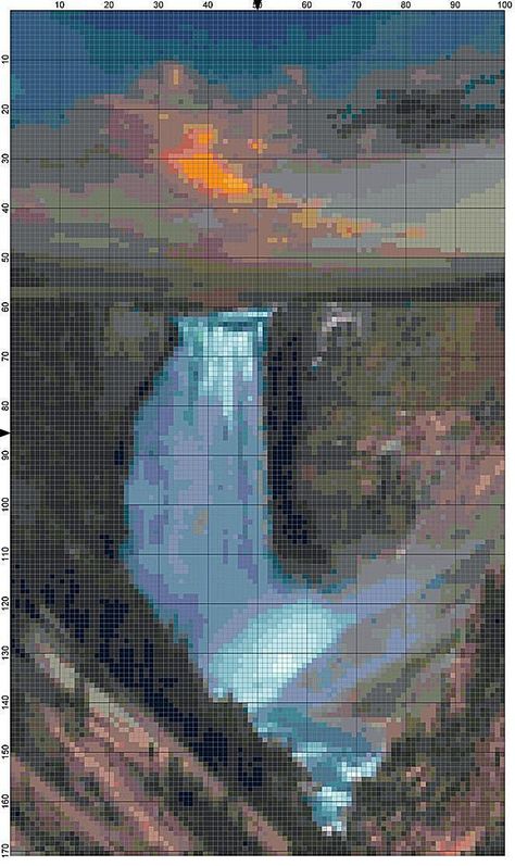 Cross Stitch Pattern Waterfall Sunset Nature Outdoor Scenery Cross - waterfall chart Cross Stitch Pattern Waterfall Sunset Nature Outdoor Scenery Cross - waterfall chart